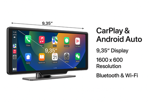 Écran Tactile Voiture 9,35" CarPlay & Android Auto – Bluetooth, Wi-Fi, Haute Résolution 1600x600
